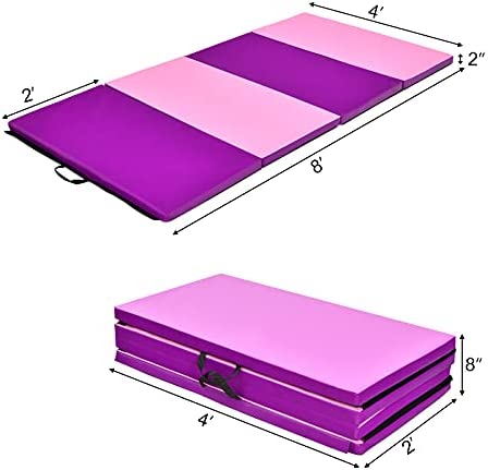 Giantex 4'x8' Folding Gymnastics Mat, 2'' Thick Gym Exercise Pad with Carrying Handles, Hook and Loop Fastener, 4 Panel Tumbling Mat for Yoga, Stretching, Workouts - Image 7
