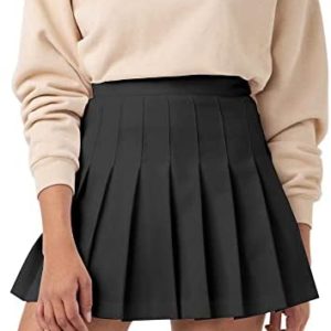 Womens Girl High Waisted Pleated Tennis Skirt School A-Line Skater Skirts with Lining Shorts