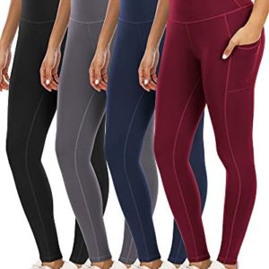 YOUNGCHARM 4 Pack Leggings with Pockets for Women,High Waist Tummy Control Workout Yoga Pants