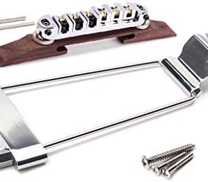 Alnicov Set of 6 String Archtop Jazz Guitar Rosewood Bridge Height Adjustable Tailpiece Trapeze for Jazz Guitar Parts,Chrome