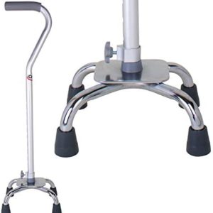 Carex Quad Cane with Small Base - Quad Walking Cane with Offset Cane Handle and Adjustable Height - 4 Tip Cane for Stability, Grey/Silver