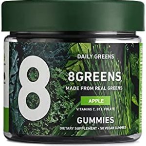 8Greens Apple Gummies - Daily Superfood- Super Greens Vitamins, Vegan, Gluten Free, Non-GMO for Energy & Immune Support (1 Jar / 50 Gummies)