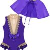 YUUMIN Girls Cosplay Circus Trapeze Artist Costume Kids Leotard with Cape Top Fancy Party Dress Up Role Play - Image 5
