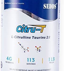 SEDDS L-Citrulline Taurine 2:1, L Citrulline Powder, Taurine Powder, Pre-Workout Sports Nutrition Unflavored Vegan 1lb（113 Servings）