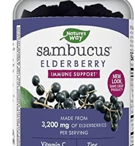 Nature's Way Sambucus Black Elderberry Gummies with Vitamin C and Zinc for Adult, Immune Support*, 3200 mg, 60 Count