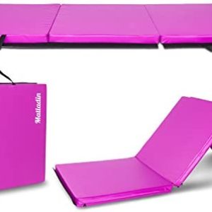 Matladin 6' Folding Tri-fold Gymnastics Gym Exercise Aerobics Mat, 6ft x 2ft x 2in PU Leather Tumbling Mats with Hook & Loop Fastener for Stretching Yoga Cheerleading Martial Arts
