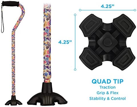 NOVA Medical Products NOVA Sugarcane, Walking Cane with All Terrain Rubber Quad Tip Base and Carrying Strap, Butterfly Symphony Design - Image 2