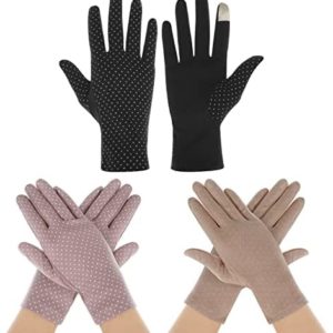 Yolev 3 Pairs Sun Protective Gloves for Women Non-Slip UV Protection Gloves Touchscreen Gloves for Driving Riding Fishing Golfing Summer Outdoor Activities