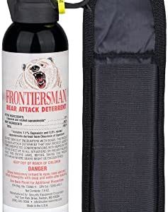 SABRE Frontiersman 7.9 oz. Bear Spray, Maximum Strength 2.0% Major Capsaicinoids, Powerful 30 ft. Range Bear Deterrent, Outdoor Camping & Hiking Protection, Quick Draw Holster & Multipack Options