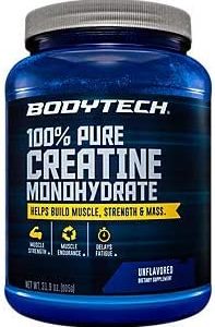 BodyTech 100 Pure Creatine Monohydrate Unflavored 5GM/Serving Supports Muscle Strength Mass, (32 Ounce Powder)