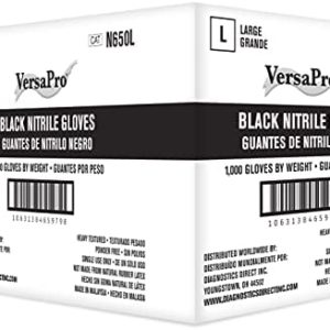 VersaPro N650 Black Nitrile Gloves, 6.7 Mil, Diamond Grip Texture, Powder-Free