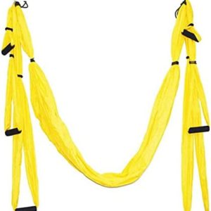 QueenLine Full Set 6 Handles Anti-Gravity Aerial Yoga Hammock Flying Swing Trapeze Yoga Inversion Exercises Device Home Gym Hanging Belt Yellow