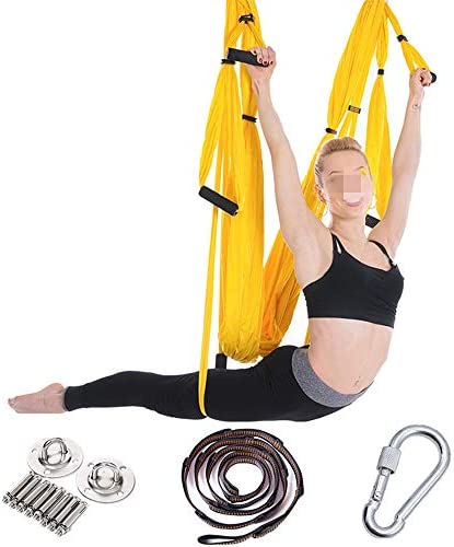 ROBDAE Aerial Yoga Swing Yoga Studio Aerial Hammock Reverse Gravity Fitness Hammock 6 Handle with Extension for Air Yoga Inversion Exercises (Color : Yellow, Size : 250x150cm) - Image 2