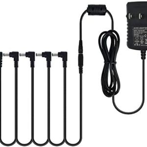 Pigtone Pedal Power Supply Adapter 9V DC 1A 1000ma Tip Negative 5 Way Daisy Chain Cables for Guitar Effect Pedals