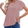 VIVIfashion Women' s Business Casual Tops Split V Neck Ruffle Sleeve Chiffon Blouses Dressy Shirts Loose Tunic Oversized - Image 3