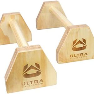 Ultra Fitness Wood Parallettes Set - 18 Inch Wooden Push Up Bar for L Sits, Jump Throughs, Handstand Pushups and Calisthenics