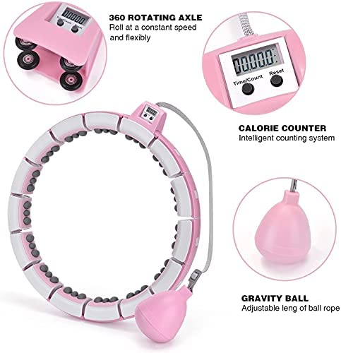 POWWA Smart Weighted Fitness Hoop for Adults, 2 in 1 Abdomen Fitness Weight Loss Massage No Falling Hula Exercise Hoops, Adjustable 15 Detachable Knots Spinning Ball - Image 4