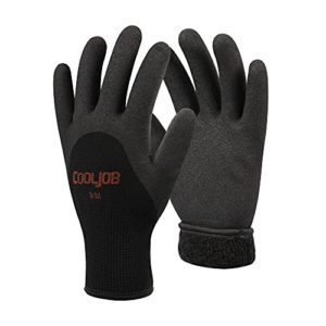 COOLJOB Fleece Lined Winter Work Gloves, Thermal Warm Freezer Gloves for Work Below Zero, Men’s Cold Weather Gloves with Non Slip Grip, Thick Windproof Cycling Biking Gloves, 1 Pair, Medium, Black