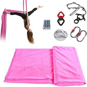 TFCFL Pink Aerial Yoga Hammock with Carabiner, Nylon Fabric Aerial Silk Fabric Yoga Swing Antigravity Inversion Pilates Sensory Swing Aerial Yoga Swing Set Yoga Hammock Kit for Beginners & Advanced