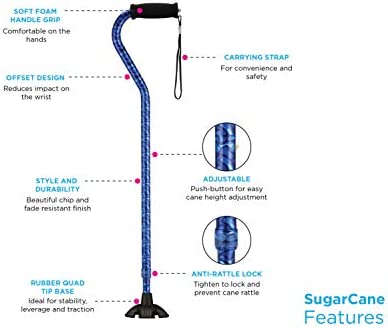 NOVA Medical Products NOVA Sugarcane, Walking Cane with All Terrain Rubber Quad Tip Base and Carrying Strap, Butterfly Symphony Design - Image 6