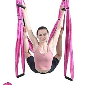 Aerial Yoga Flying Yoga Swing Set Yoga Hammock Trapeze Sling Inversion Tool for Gym Home Fitness (with Ceiling Anchors and 2 Extensions Straps) Pink