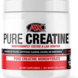 AX Pure Creatine Powder - Micronized Creatine Monohydrate - Vegan Friendly Pre Workout for Women & Men (50 Servings / 250 Grams)