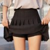 Womens Girl High Waisted Pleated Tennis Skirt School A-Line Skater Skirts with Lining Shorts - Image 2