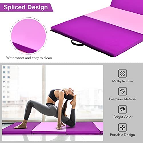 Giantex 4'x8' Folding Gymnastics Mat, 2'' Thick Gym Exercise Pad with Carrying Handles, Hook and Loop Fastener, 4 Panel Tumbling Mat for Yoga, Stretching, Workouts - Image 4