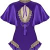 TiaoBug Women's Circus Trapeze Artist Cosplay Costume Stage Performance Cape Top with Leotard - Image 5