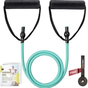 RitFit Single Resistance Exercise Band with Comfortable Handles - Ideal for Physical Therapy, Strength Training, Muscle Toning - Door Anchor and Starter Guide Included