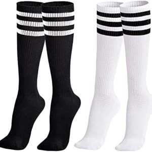 SIVGULERIIE Knee High Socks for Women Athletics Striped Tube Socks Cotton Soft Fit For Running Hiking Cycling 2 Pairs