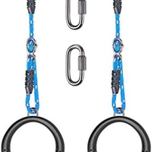 SELEWARE Trapeze Swing Rings, Non-Slip Gymnastic Rings Pull Up Exercise Rings with Adjustable Ropes for Home Gym Playground Ninja Warrior Obstacle Course Training Workout (Black, 2 Pack)