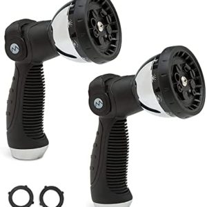 Morvat Water Hose Nozzle Sprayer with 10 Spray Patterns - 2-PACK - Slip Resistant Thumb Controlled Comfort Grip with On/Off Lock, High Pressure Garden Nozzle for Garden Hose - Plants, Lawn, Pets, Cars