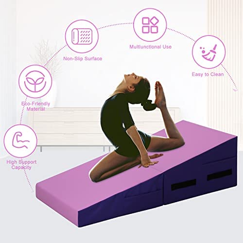 Incline Gymnastics Mat 48 x24 Inch Foldding Exercise Mat,Gymnastic Tumbling Mat w/ Handle,Cheese Wedge Skill Shape Mats for Gymnastics,Indoor/Outdoor Home Gym Fitness Yoga Mat for Kids Tumbling - Image 4