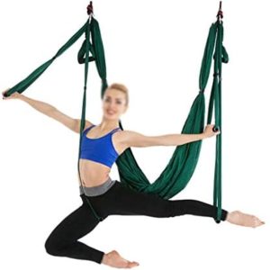 Full Set 6 Handles Anti-Gravity Aerial Yoga Ceiling Hammock Flying Swing Trapeze Yoga Inversion Device Home Hanging Belt (Color : Dark Green)