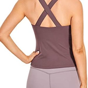 CRZ YOGA Women's Naked Feeling Soft Criss Cross Workout Tank Tops Built in Shelf Bra Yoga Athletic Shirts