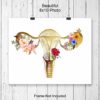 Female Anatomy Fertility Wall Art - Unique Gift for Women, OBGYN, Gynecology, IVF Doctors Office - Floral Uterus Picture Print - Home Decor for Apartment, Medical Clinic - Gold - Image 3