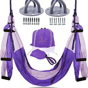 YOGA SWING PRO Premium Aerial Hammock Anti Gravity Yoga Swing Kit with Pack of 2 Heavy Duty Ceiling Hooks - Acrobat Flying Sling Set for Indoor and Outdoor Inversion Therapy