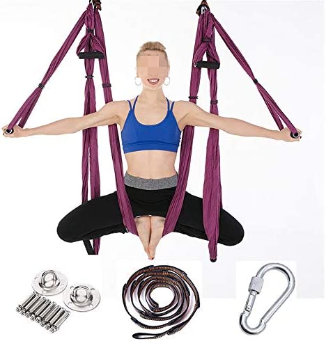 ROBDAE Aerial Yoga Swing Yoga Studio Aerial Hammock Reverse Gravity Fitness Hammock 6 Handle with Extension for Air Yoga Inversion Exercises (Color : Yellow, Size : 250x150cm) - Image 3