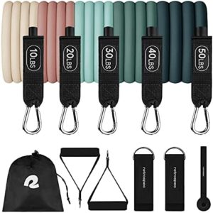 Retrospec Train Resistance Bands Set (5pc) Workout Bands w/ Handles, Door Anchor, Carry Bag for Women & Men