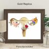 Female Anatomy Fertility Wall Art - Unique Gift for Women, OBGYN, Gynecology, IVF Doctors Office - Floral Uterus Picture Print - Home Decor for Apartment, Medical Clinic - Gold - Image 2