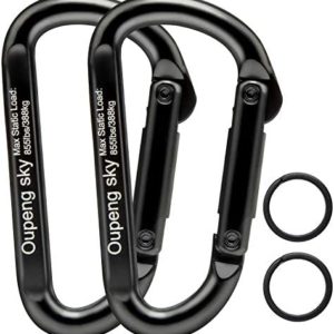 Carabiner Clip, 855lbs,3" Heavy Duty Caribeaners for Hammocks, Camping Accessories,Hiking,Keychains,Outdoors and Gym etc,D Shaped Spring Hook Small Carabiners for Dog Leash,Harness and Key Ring,Black