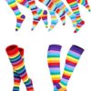 4 Pairs Rainbow knee socks Women Colorful Striped High Socks Girls Thigh High Stockings - Image 5