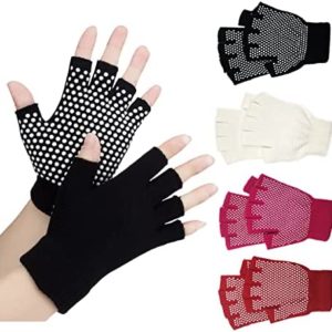 Yoga Gloves 4 Pairs Cotton Yoga Non-Slip Gloves for Women Suitable Yoga,Pilates,Gym, Cycling Etc