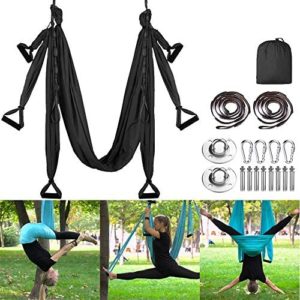 MQSS Antigravity Aerial Yoga Hammock Kit - Yoga Swing Set - Yoga Sensory Swing Sling Kit Flying Yoga Silk Kit for Kids and Adult, Home and Outdoor Black