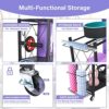 【Pre-Assembled】Yoga Mat Storage Rack,Home Gym Storage Cart,Workout Equipment Storage Organizer for Workout Room Yoga Accessories Dumbbell Kettlebell Resistance Bands,with Wheels Side Basket and Hooks - Image 5
