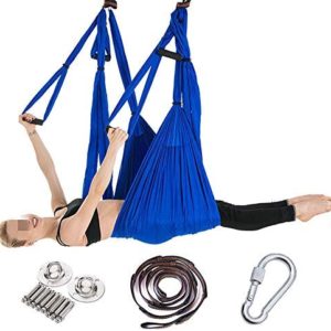 ROBDAE Aerial Yoga Swing Yoga Hammock Home Stretch Belt Aerial Hammock Reverse Gravity Fitness Stretch Belt with Extension Strap for Air Yoga Inversion Exercises (Color : Blue, Size : 250x150cm)