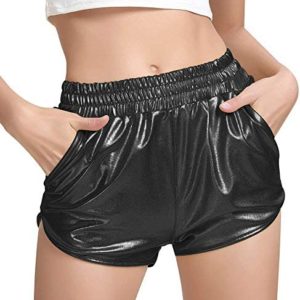 Women's Yoga Hot Shorts Elastic Waist Shiny Metallic Short Pants