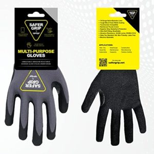 SAFERGRIP Work Gloves by OPNBar - Medium (1-Pack) – Nitrile Coated – Touchscreen Compatible - Heavy Duty Working Gloves for Home Improvement, Construction – Mens Work Gloves – Reinforced Thumb Safety Gloves – Non-Slip Grip Gloves