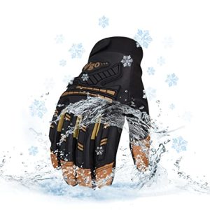 Vgo 1-Pair -4℉ or above Winter Waterproof High Dexterity Heavy Duty Mechanic Glove, Rigger Glove, Anti-vibration, Anti-abrasion, Touchscreen (Size L, Brown, GA8954FW)
